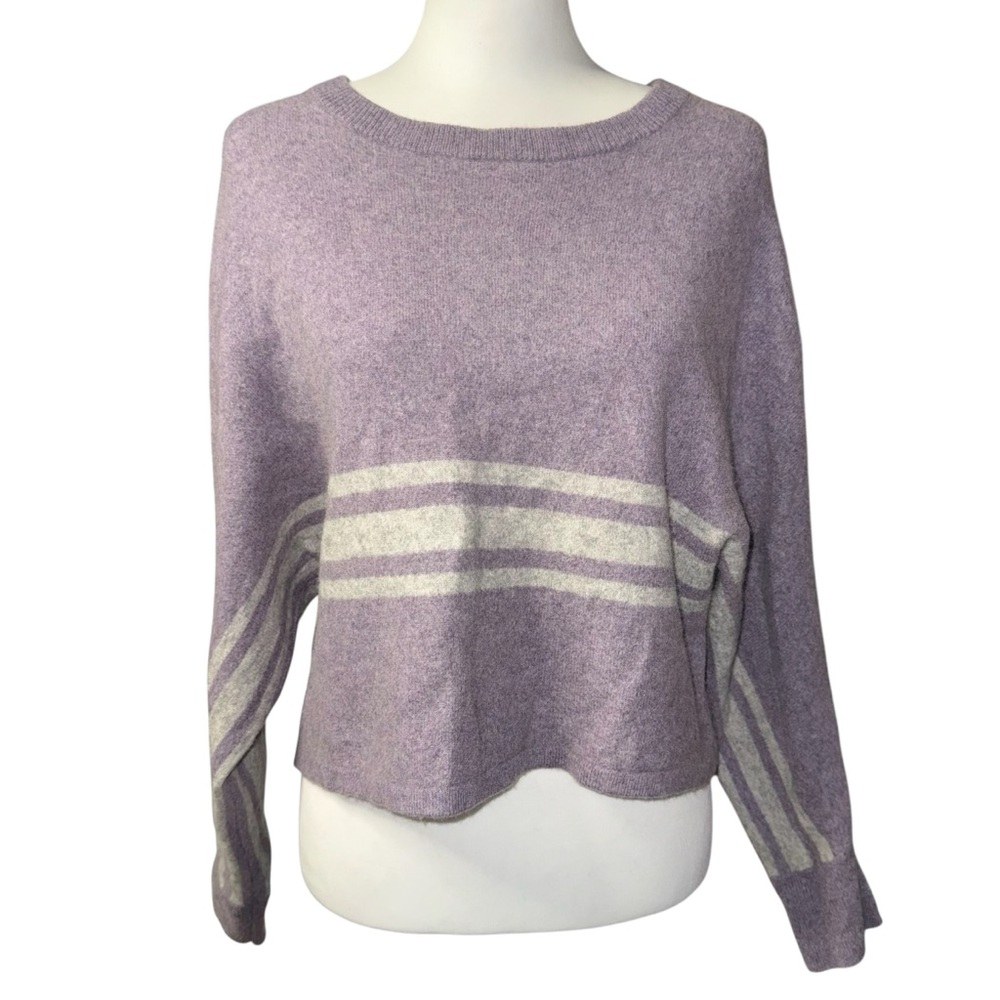 Knyt & Lynk 100% Cashmere Sweater Women's Small Purple Striped Cropped Dolman